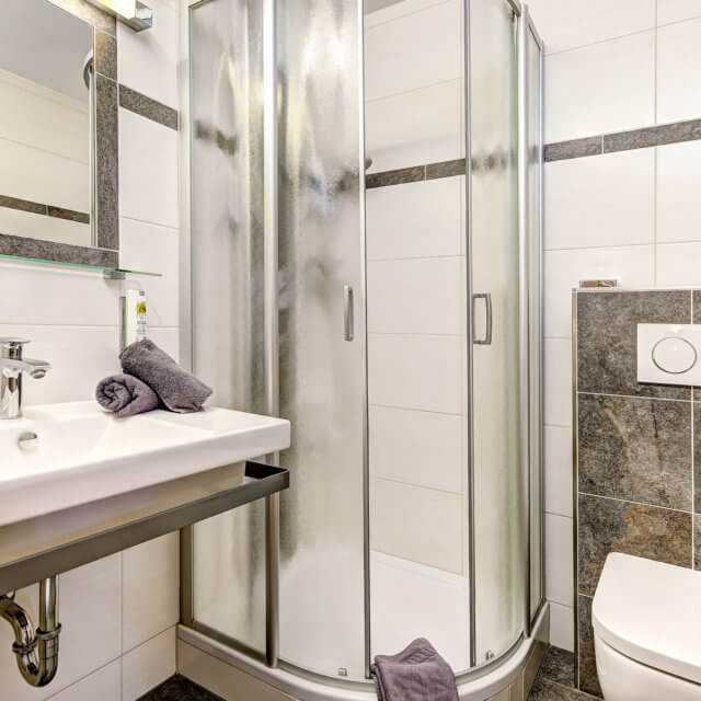 Hotel Grimming Hundehotel Badezimmer mit Dusche